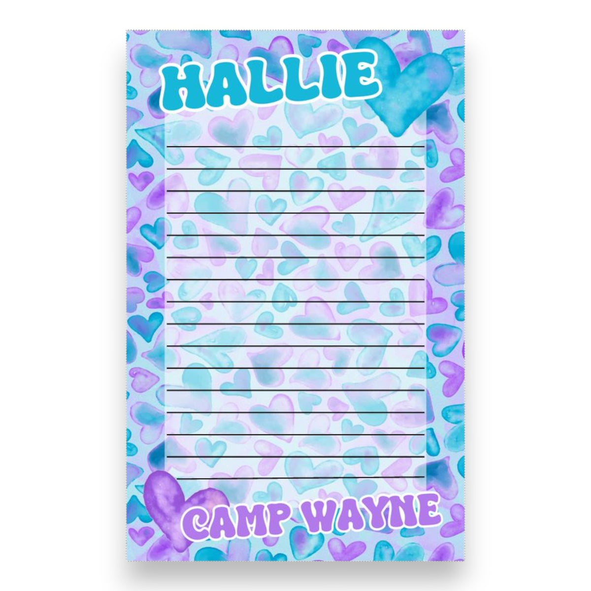 Watercolor Hearts Lined Camp Stationery Camp Notecards – letters FROM camp notecards (8 cards + 8 envelopes) for sleepaway/overnight camp by Bee Bee Designs