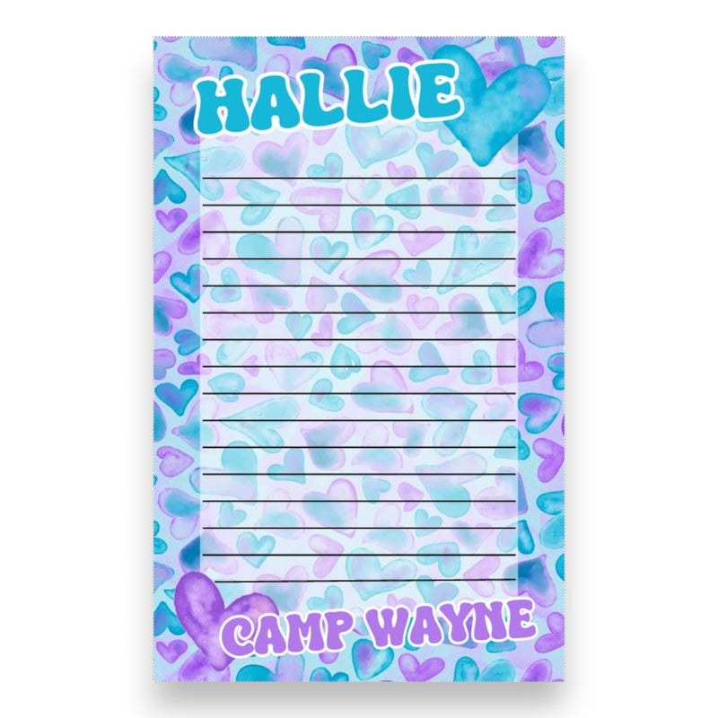 Watercolor Hearts Lined Camp Stationery