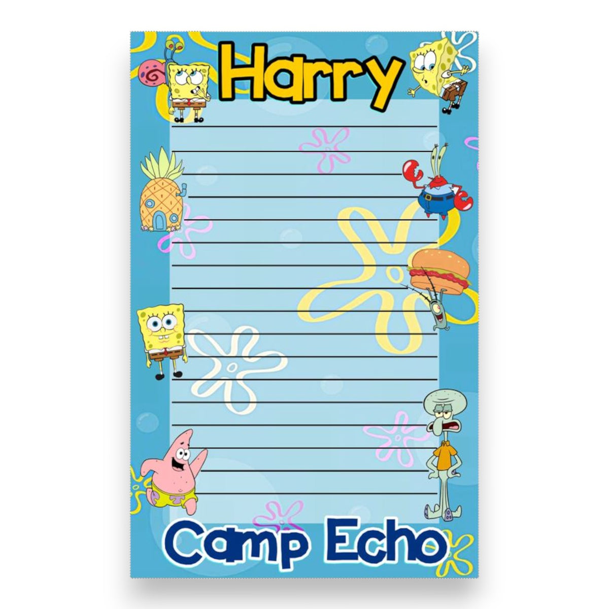 Spongebob Lined Notecards Camp Notecards – letters FROM camp notecards (8 cards + 8 envelopes) for sleepaway/overnight camp by Bee Bee Designs
