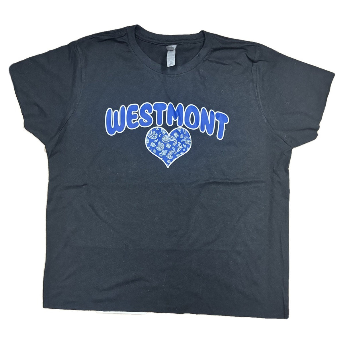 Bandana Heart Camp Tee with Westmont camp name, close up