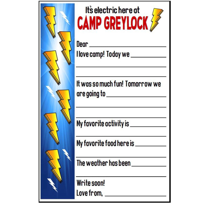 Electric Bolts Fill-In Notecards Camp Notecards – letters FROM camp notecards (8 cards + 8 envelopes) for sleepaway/overnight camp by Bee Bee Designs