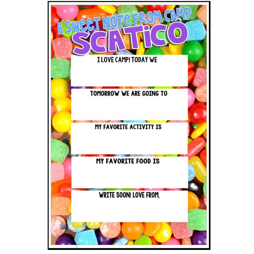 Fill-In Sweet Candy Notecards Camp Notecards – letters FROM camp notecards (8 cards + 8 envelopes) for sleepaway/overnight camp by Bee Bee Designs