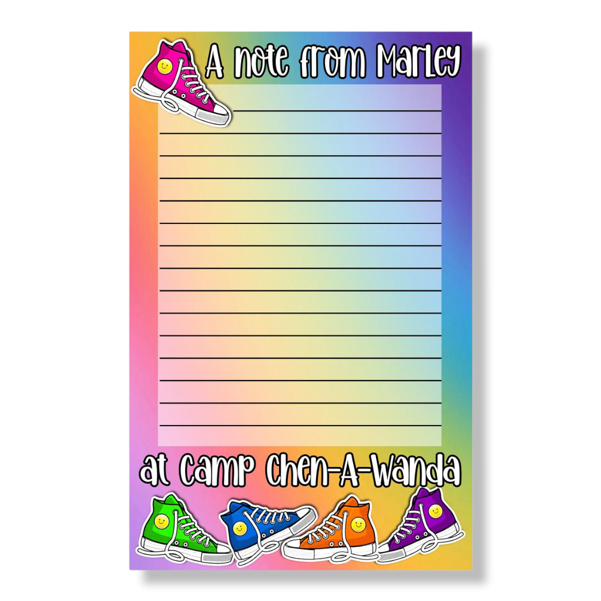 Rainbow Sneakers Lined Notecards Camp Notecards – letters FROM camp notecards (8 cards + 8 envelopes) for sleepaway/overnight camp by Bee Bee Designs