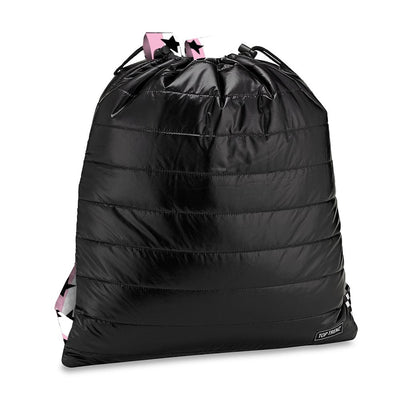 Black Puffer Sling Bag with Pink and White Split Star Straps
