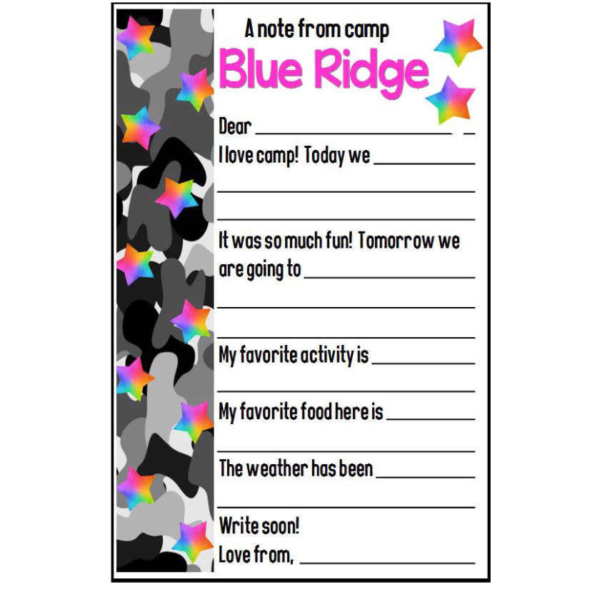 Camo Stars Fill-In Notecards Camp Notecards – letters FROM camp notecards (8 cards + 8 envelopes) for sleepaway/overnight camp by Bee Bee Designs
