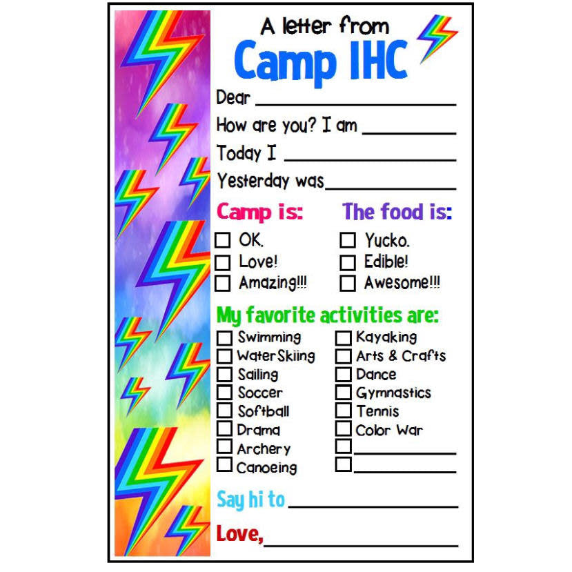 Lightning Bolt Fill-In Notecards Camp Notecards – letters FROM camp notecards (8 cards + 8 envelopes) for sleepaway/overnight camp by Bee Bee Designs