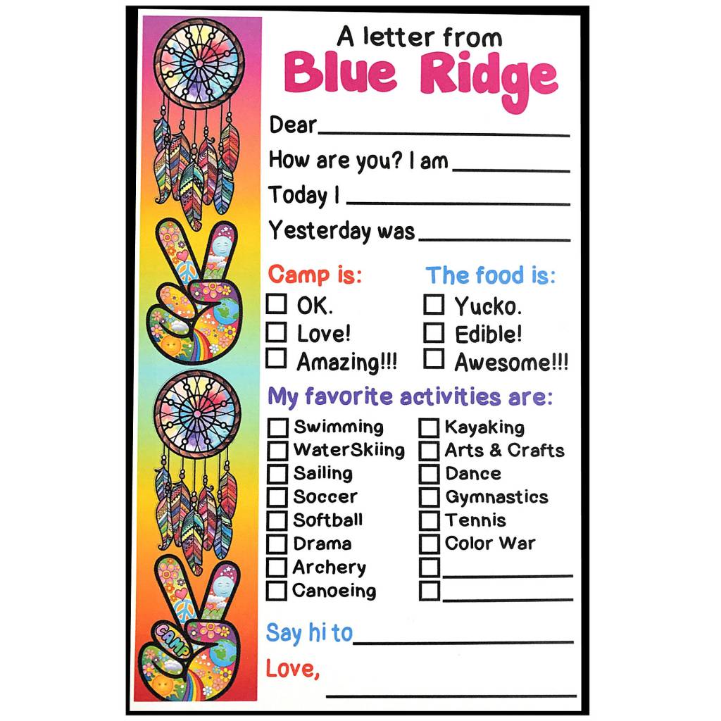 Grooviness Fill-In Notecard Camp Notecards – letters FROM camp notecards (8 cards + 8 envelopes) for sleepaway/overnight camp by Bee Bee Designs