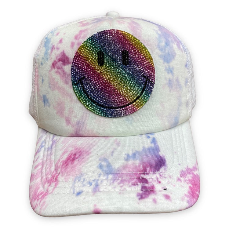 Purple and Pink Tie Dye Smiley Hat