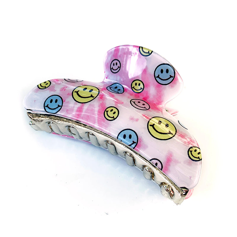 Pink Smiley Marble Claw Clip