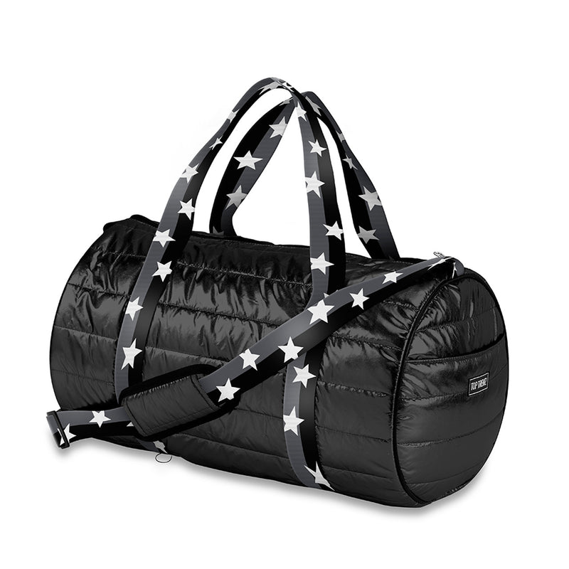 Black Puffer Duffle with Gray/Black Split Star Straps