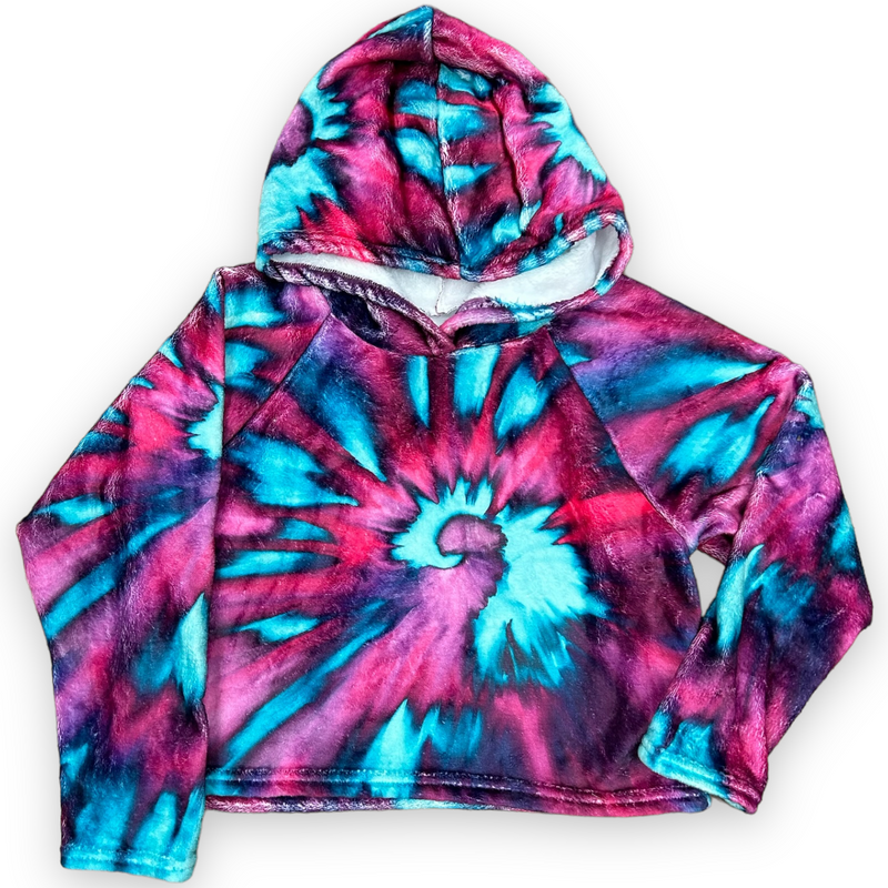 Purple Turquoise Swirl Fuzzy Cropped Hoodie