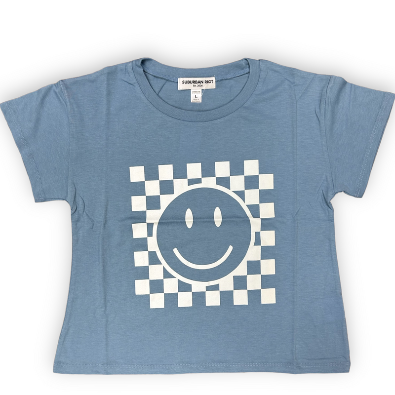 Smiley Checkerboard Croppped Tee