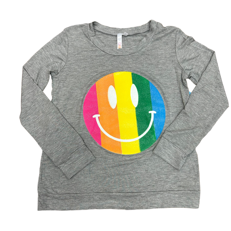 Heather Gray Sweatshirt Tee with Striped Smiley