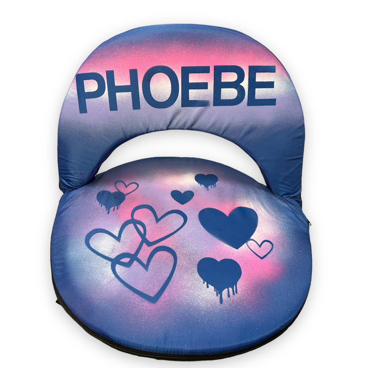 Dripping Hearts Airbrush Ground Chair camp chair – airbrushed art – portable, low-profile seating.
