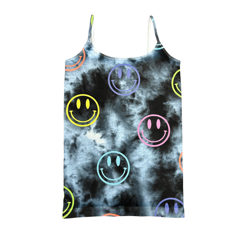 Black and Gray Tie Dye Full Cami With Smiley Faces
