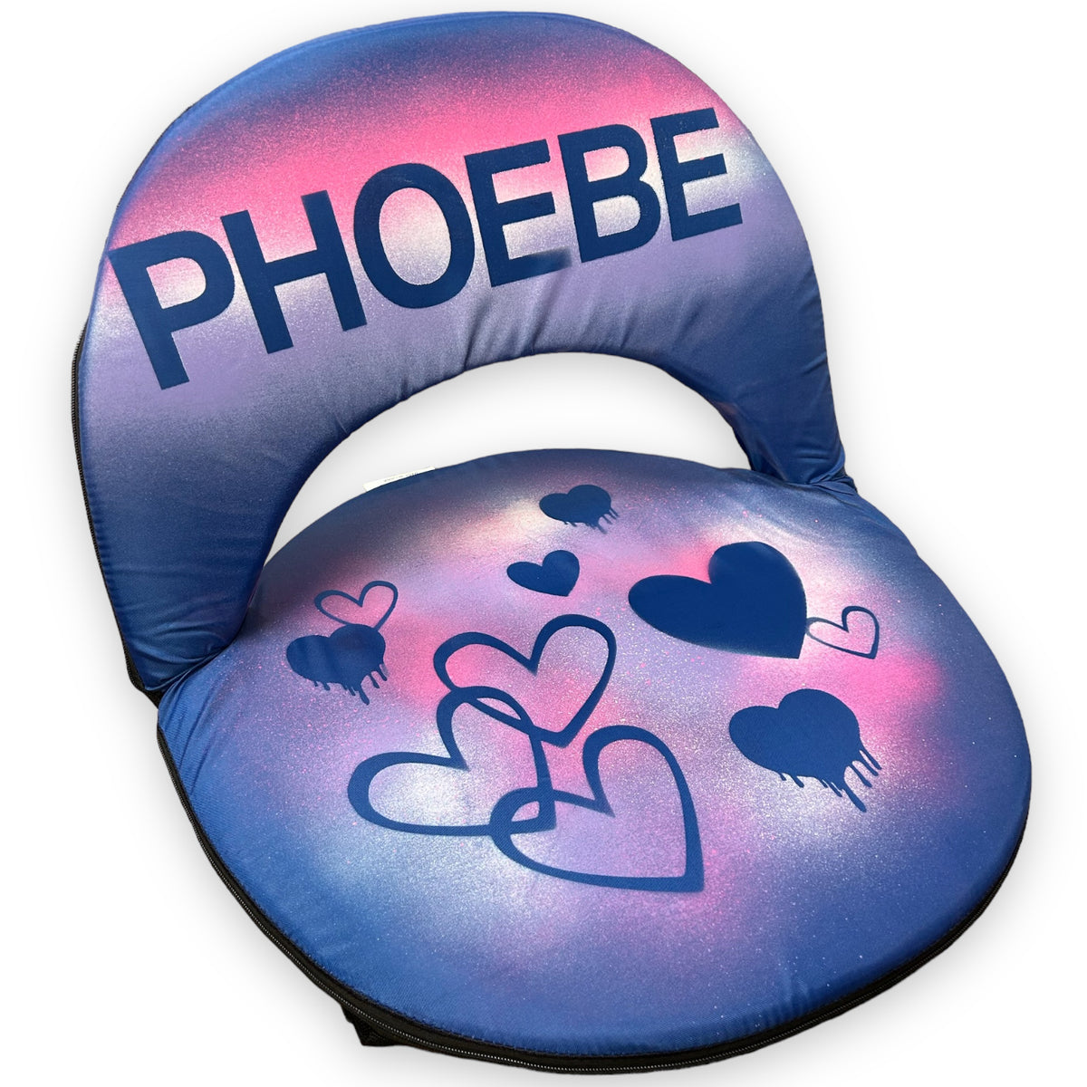 Dripping Hearts Airbrush Ground Chair camp chair – airbrushed art – portable, low-profile seating.