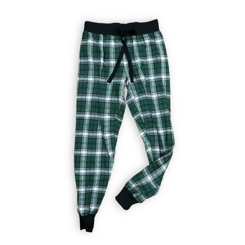 Green and White Flannel Joggers