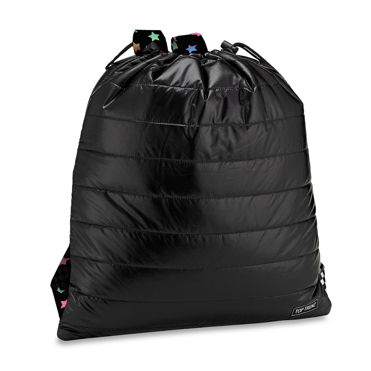 Black Puffer Sling Bag with Scattered Star Straps - Bee Bee Designs