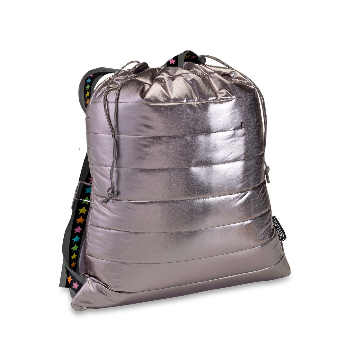 Gunmetal Puffer Sling Bag with Multicolor Star Straps - Bee Bee Designs