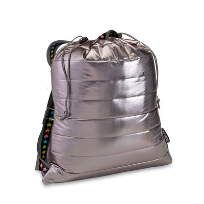 Gunmetal Puffer Sling Bag with Multicolor Star Straps