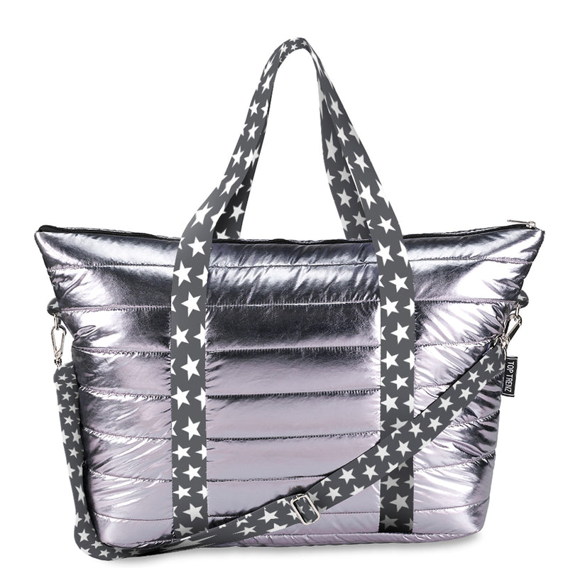 Gunmetal Puffer Weekender Tote with Stardust Straps