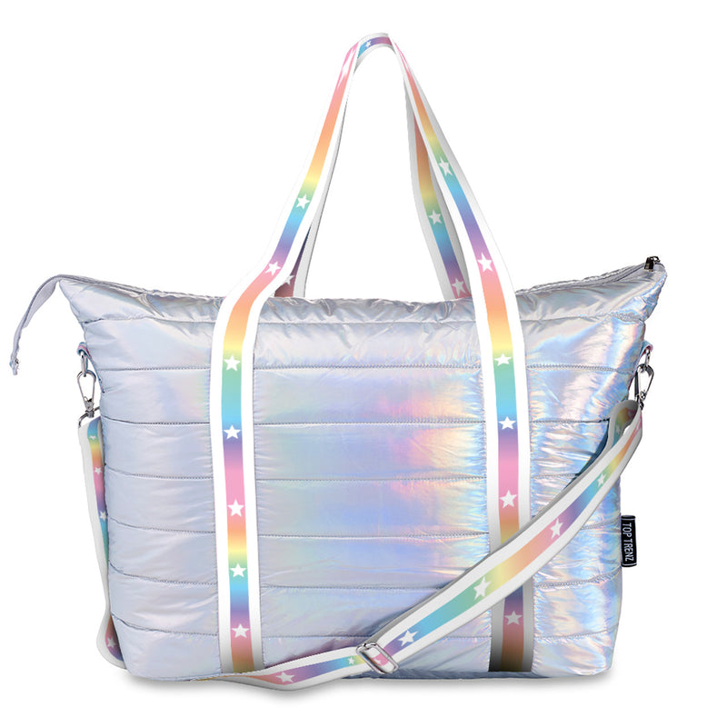 Iridescent Puffer Weekender Tote with Gradient Star Straps