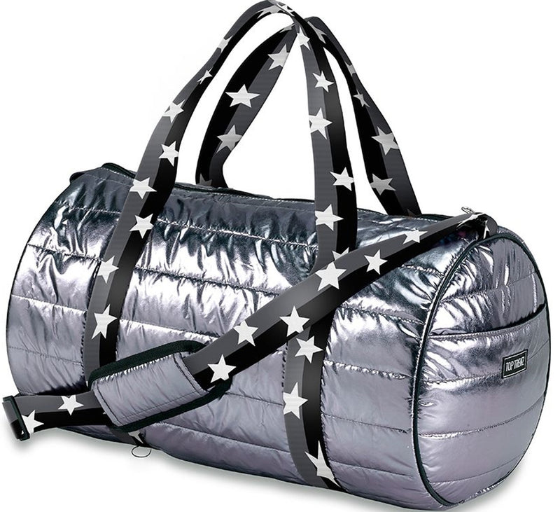 Gunmetal Puffer Duffle Bag With Black/Gray Split Straps