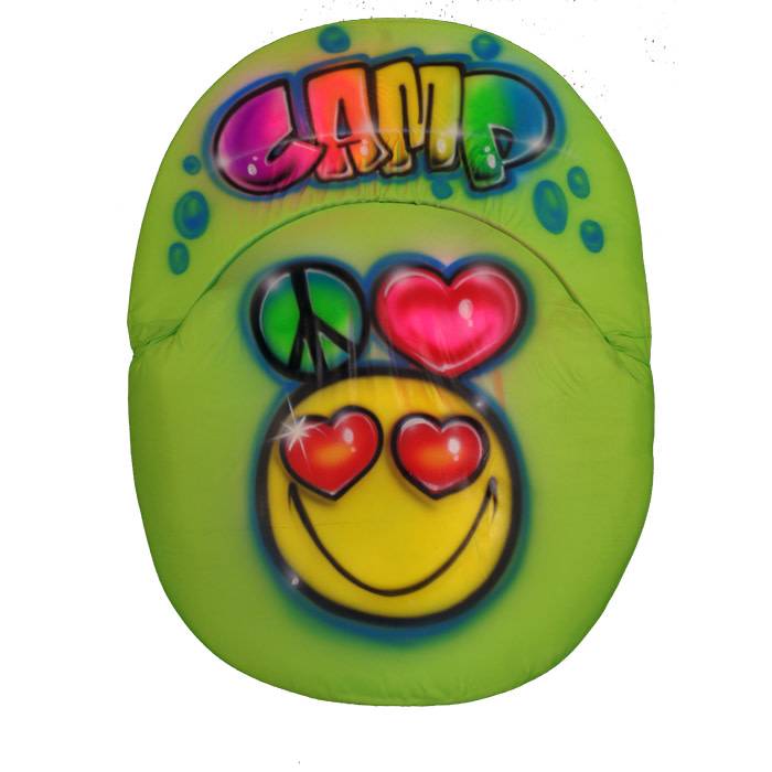 Peace, Heart and Emoji Airbrushed Ground Chair camp chair – airbrushed art – portable, low-profile seating.