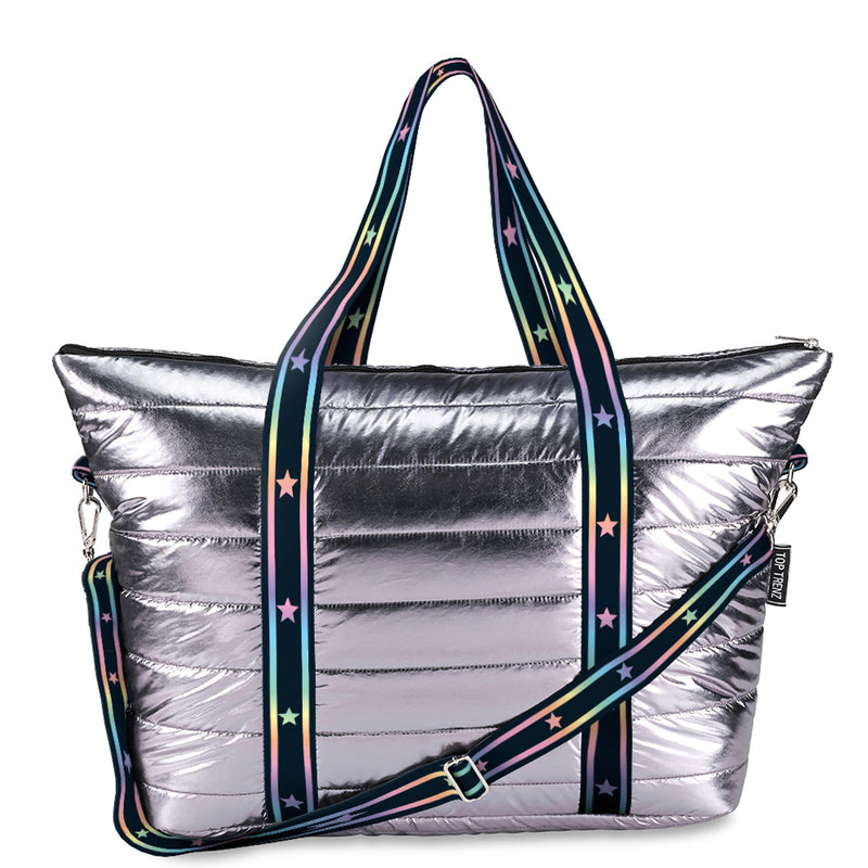 Gunmetal Puffer Weekender Tote with Gradient Star Straps