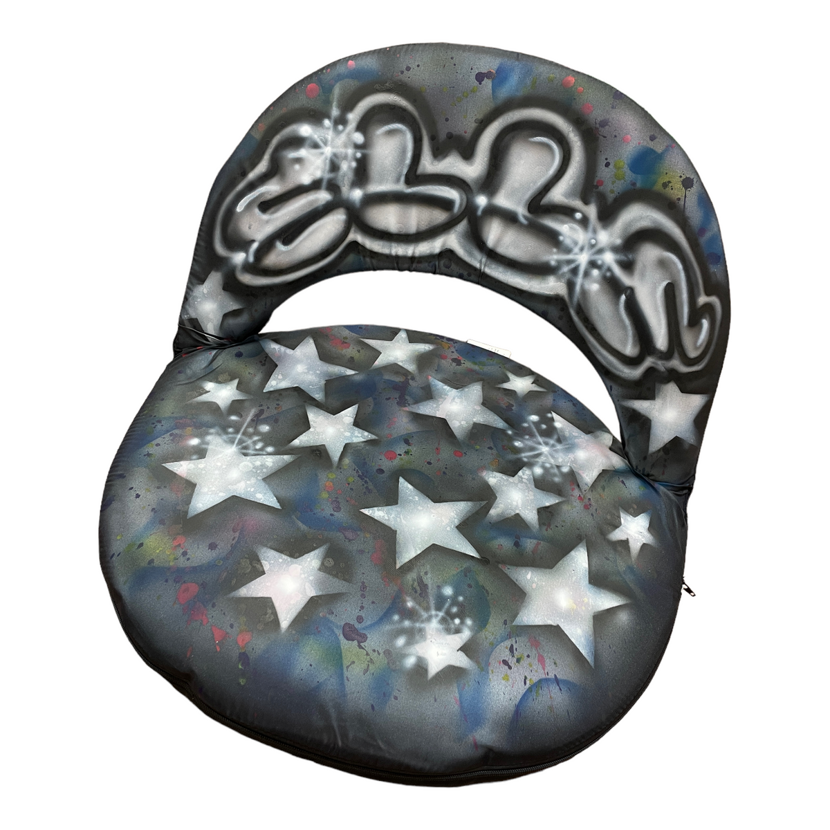Splatter Star Airbrushed Ground Chair camp chair – airbrushed art – portable, low-profile seating.