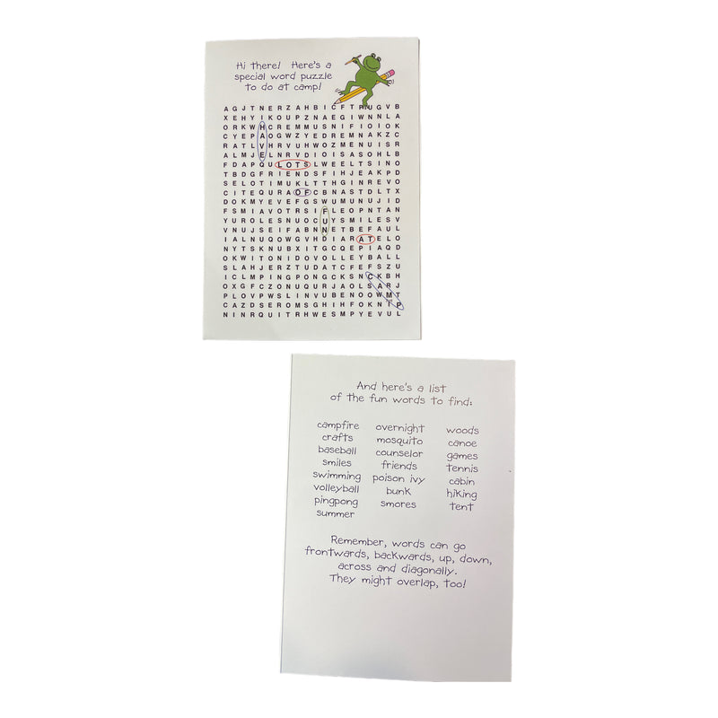Frog Word Search Camp Card
