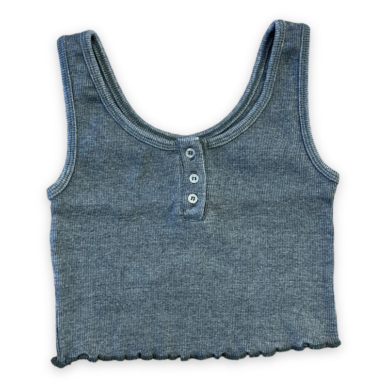 Steel Gray Ribbed Henley Tank