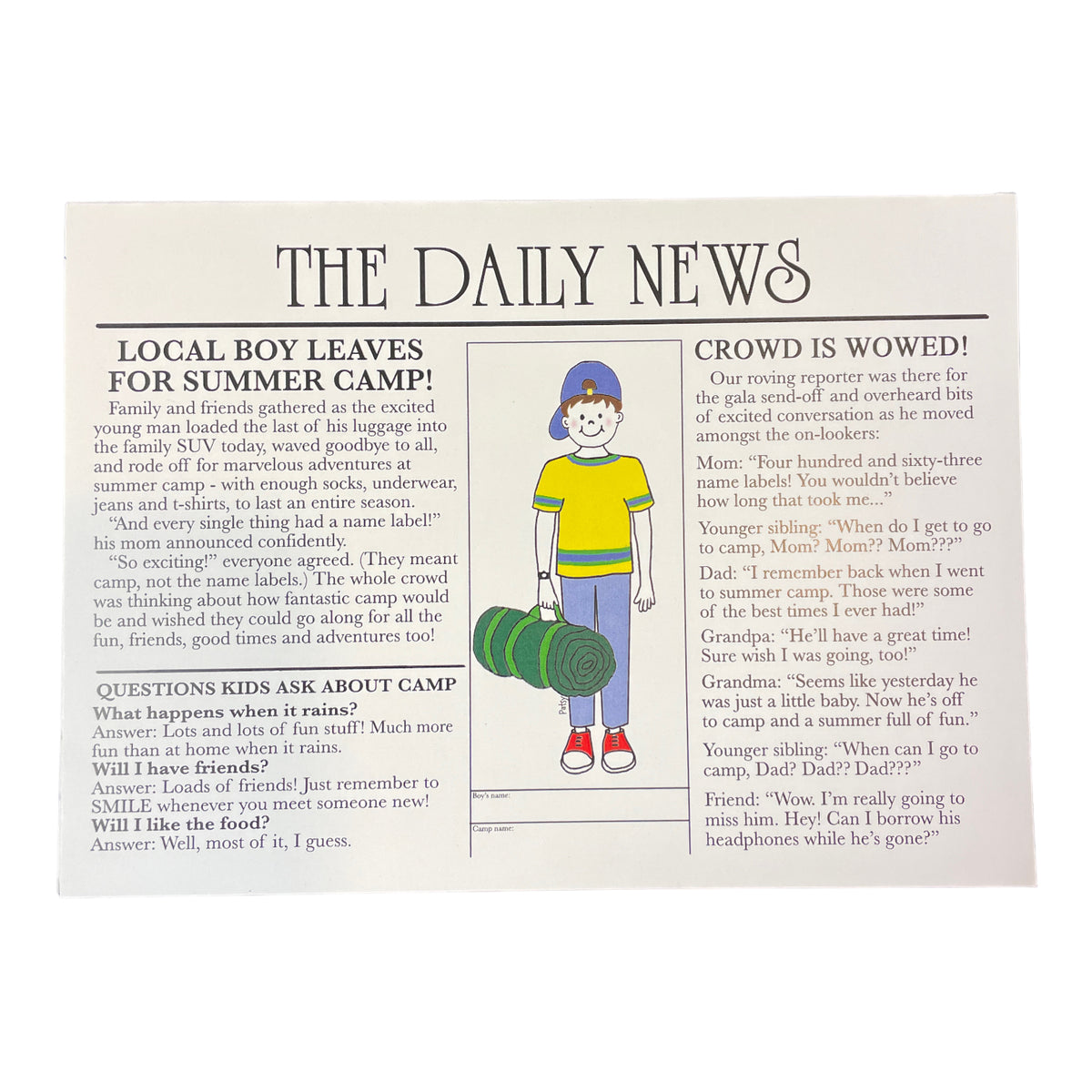 The Daily News Camp Card - Bee Bee Designs