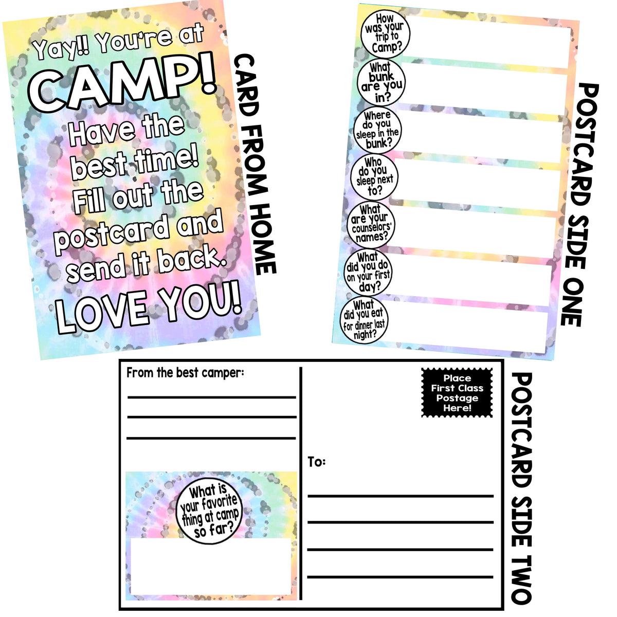 Pastel Tie Dye First Letter to Camp - Bee Bee Designs