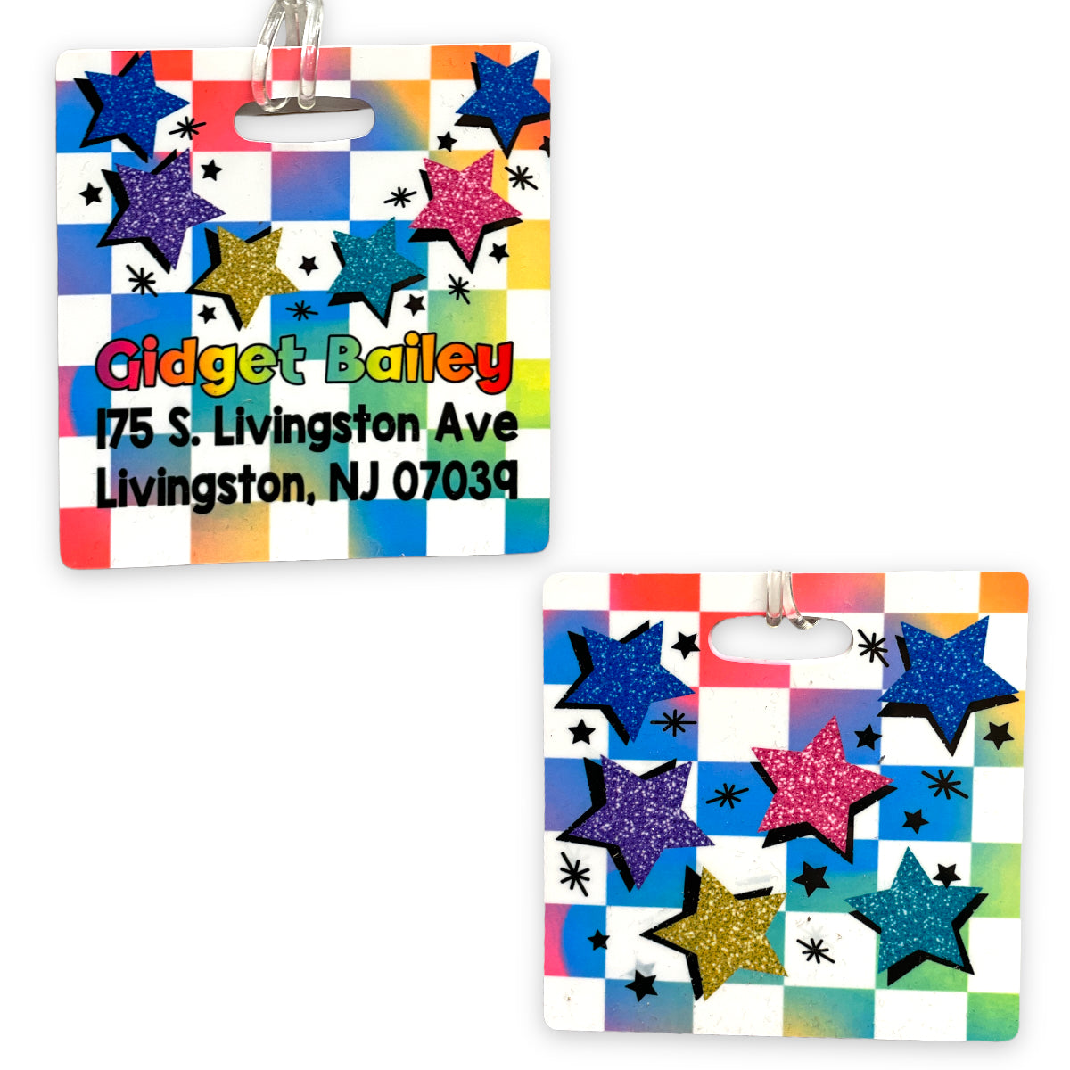 Checkered Stars Luggage Tag – Bee Bee Designs Exclusive camp luggage tag 🌟