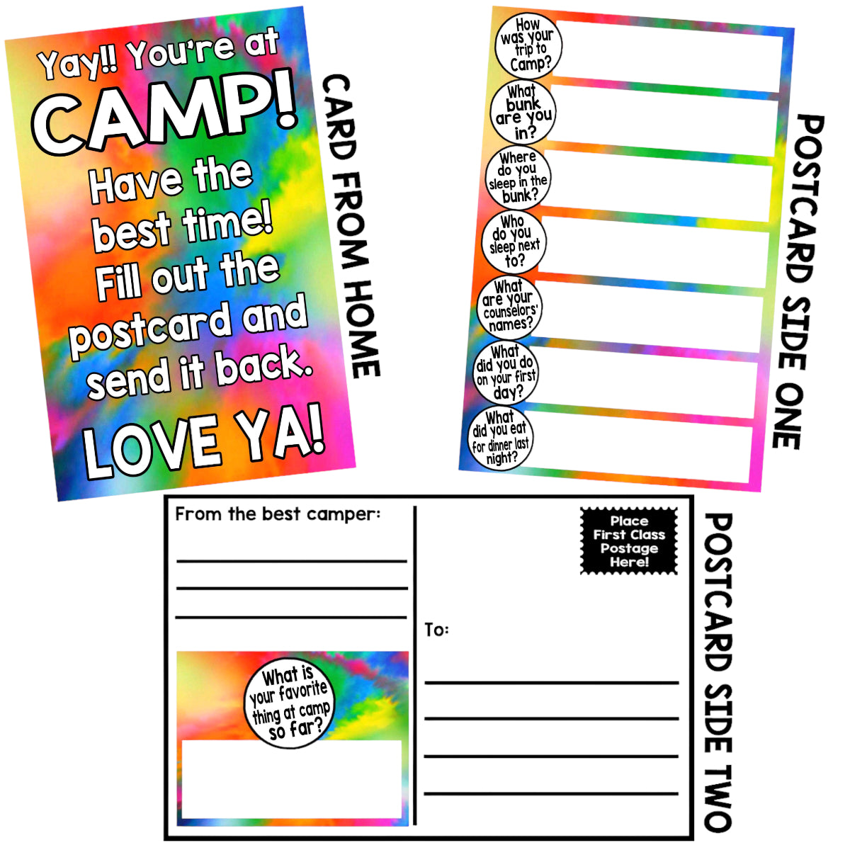 Tie Dye First Letter to Camp - Bee Bee Designs