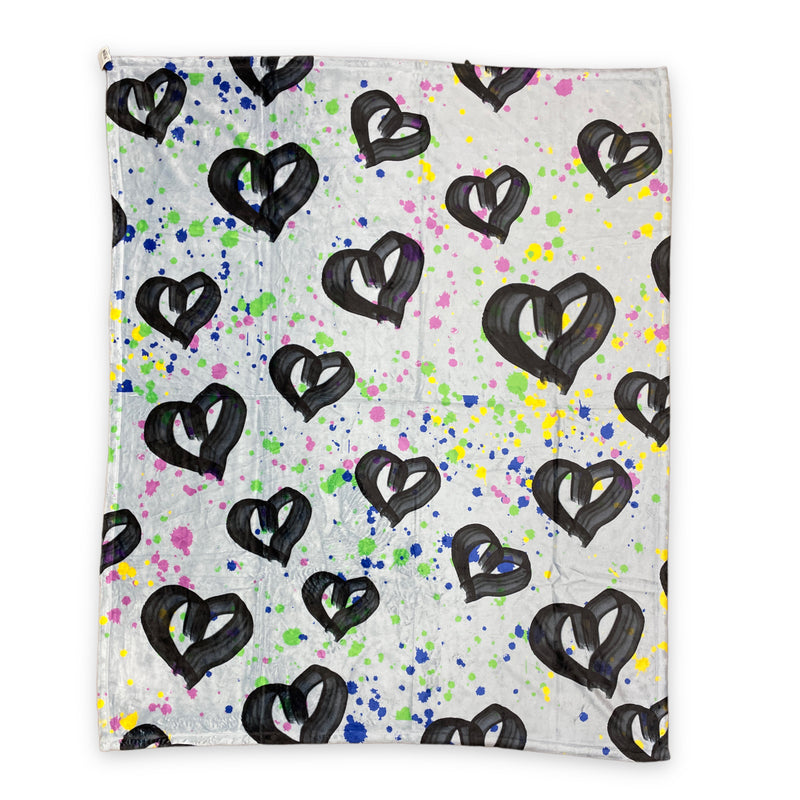 Neon Hearts Fuzzy Throw Blanket