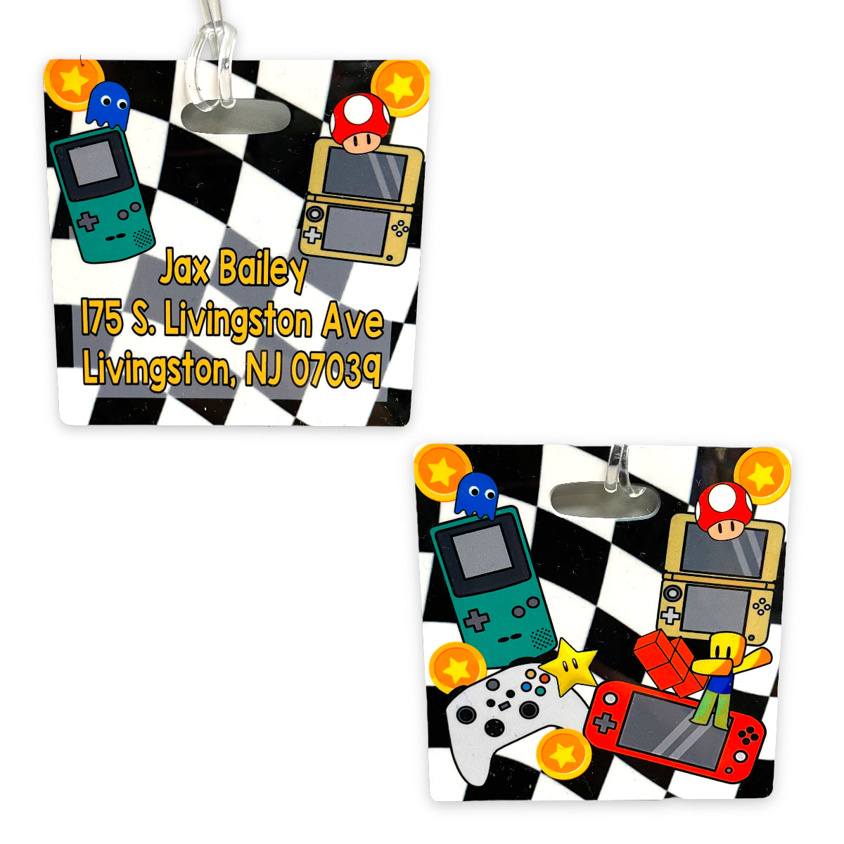 Checkered Gamer Luggage Tag – Bee Bee Designs Exclusive camp luggage tag 🌟