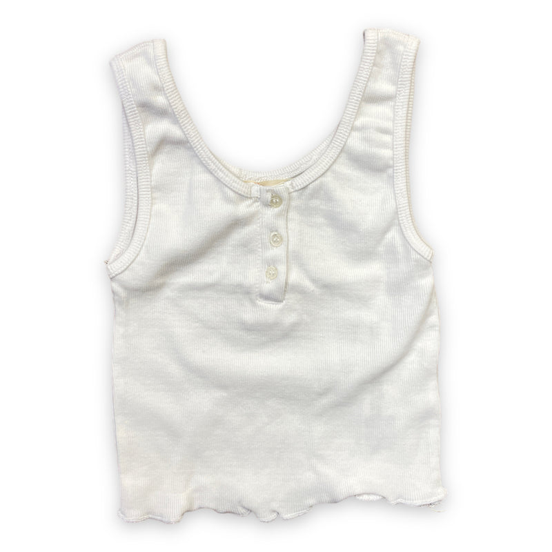 White Ribbed Henley Tank
