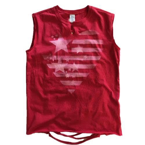 Notched Muscle Tank with Back Ribbons and Flag