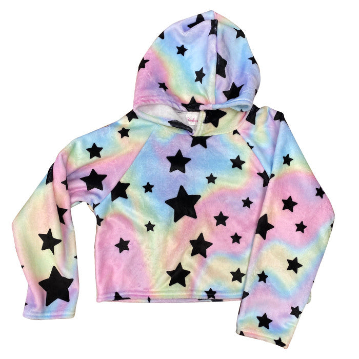 Pastel Tie Dye Star Fuzzy Cropped Hoody