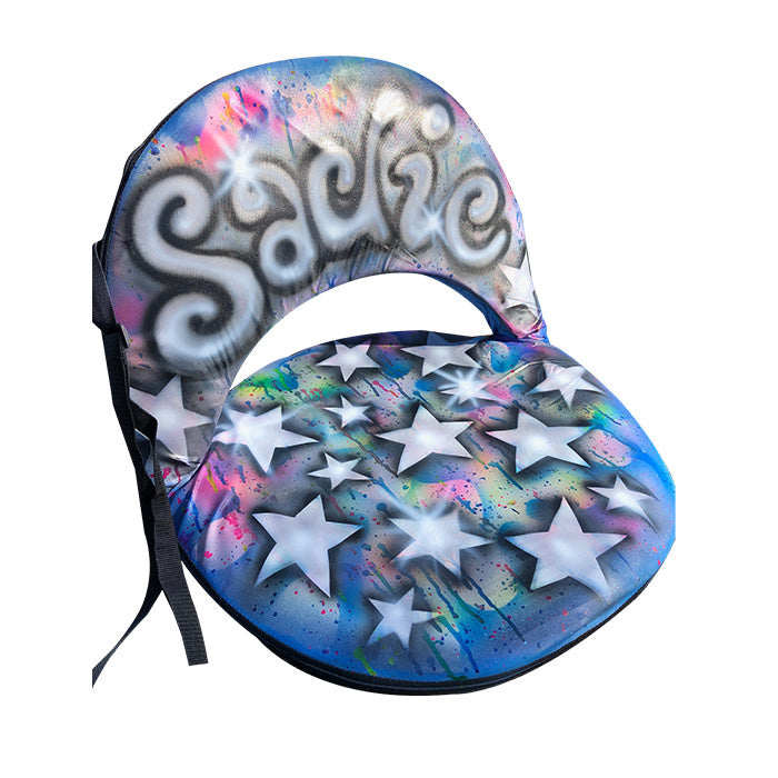 Splatter Star Airbrushed Ground Chair camp chair – airbrushed art – portable, low-profile seating.