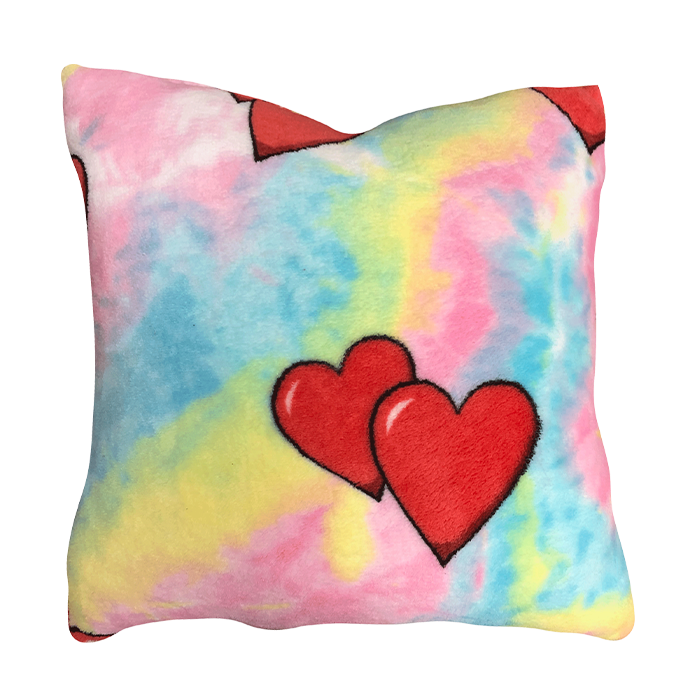 Tie Dye Hearts Fuzzy Square Pillow