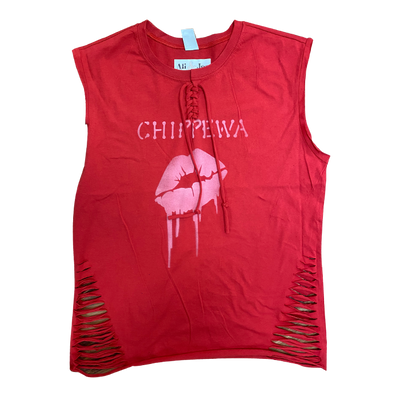 Dripping Lips Tonal Laced Up Camp Muscle Shirt