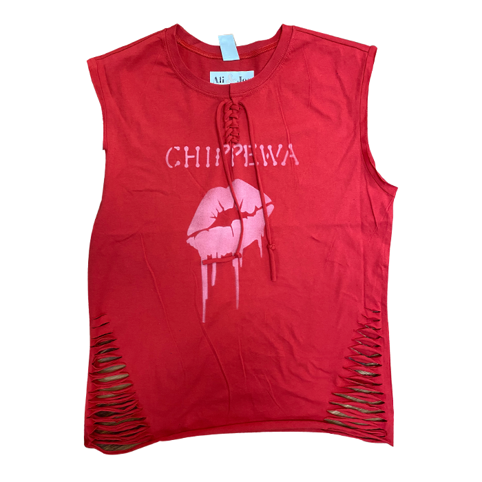 Dripping Lips Tonal Laced Up Camp Muscle Shirt