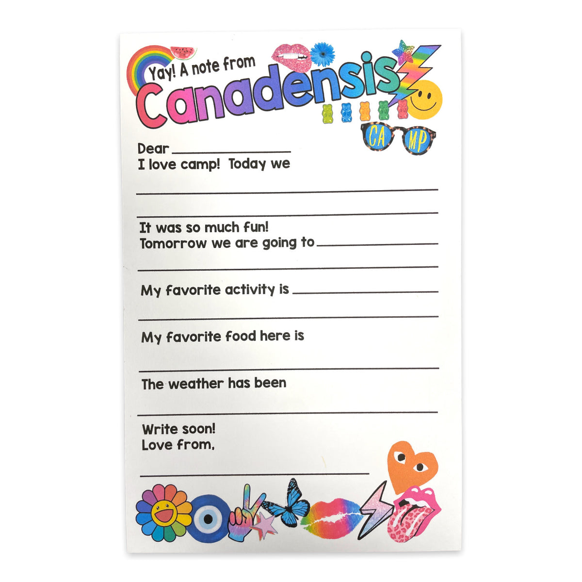 Good Vibes Only Fill-In Stationery Camp Notecards – letters FROM camp notecards (8 cards + 8 envelopes) for sleepaway/overnight camp by Bee Bee Designs