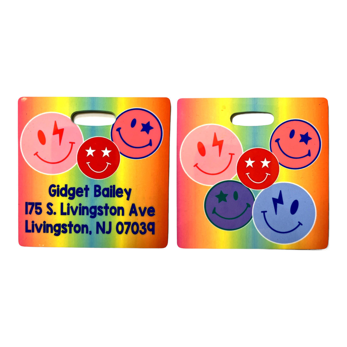 Ombre Smiley Luggage Tag – Bee Bee Designs Exclusive camp luggage tag 🌟