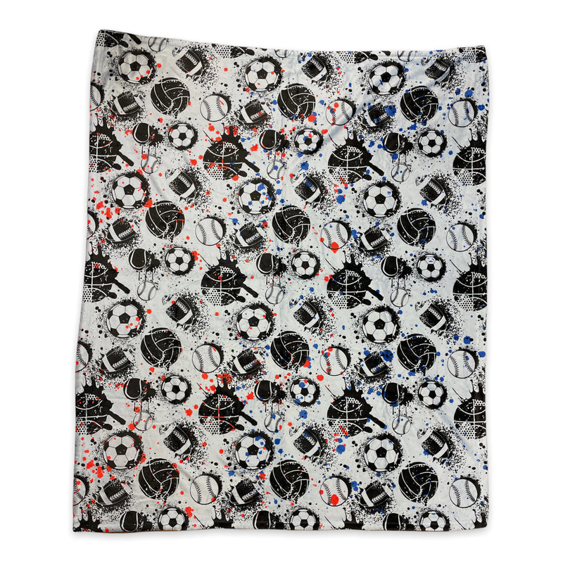 Sports Splatter Red and Blue Fuzzy Throw Blanket