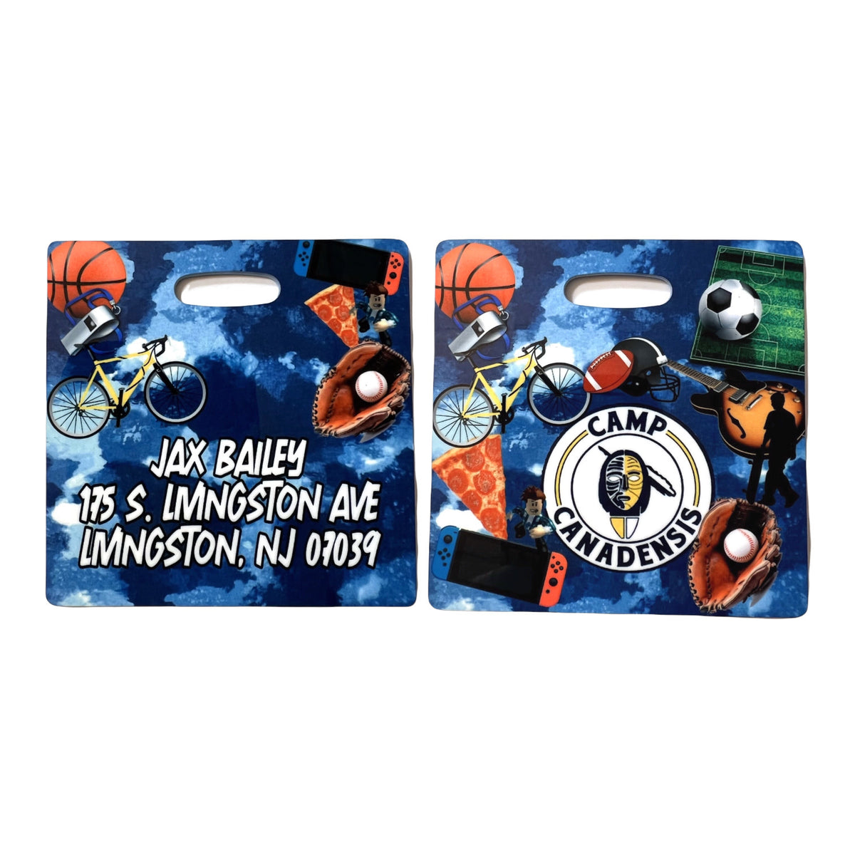 Camp Logo Collage Luggage Tag – Bee Bee Designs Exclusive camp luggage tag 🏕️