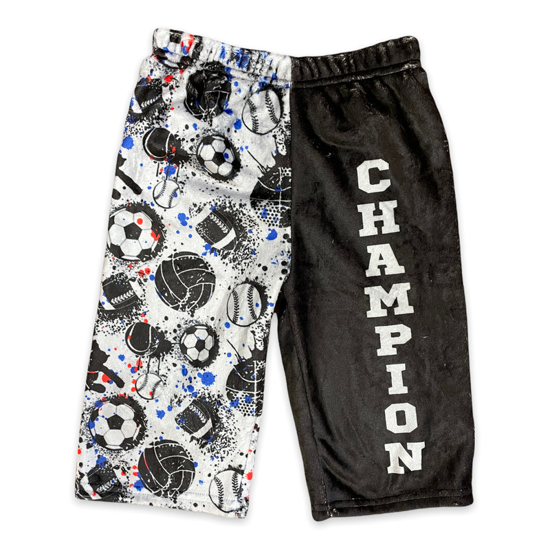 Sports Splatter Red and Blue Fuzzy Shorts